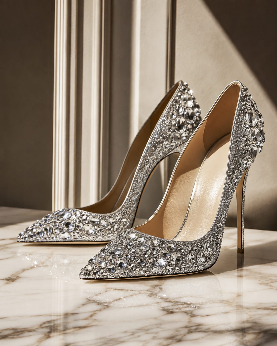 A pair of crystal-embellished court shoes